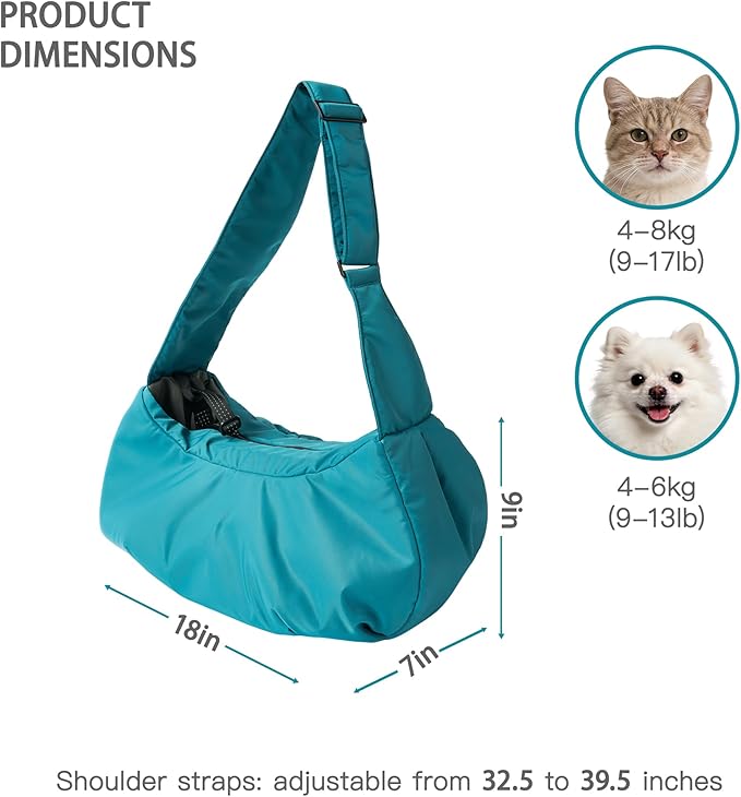 Dog Carrier Sling, Puppy Carrying Backpack Pet Purse with Storage Pockets, Multiple Safety Features Dogs and Cats Harness, Adjustable Shoulder Strap, Suitable for Under 20 lbs (Blue)