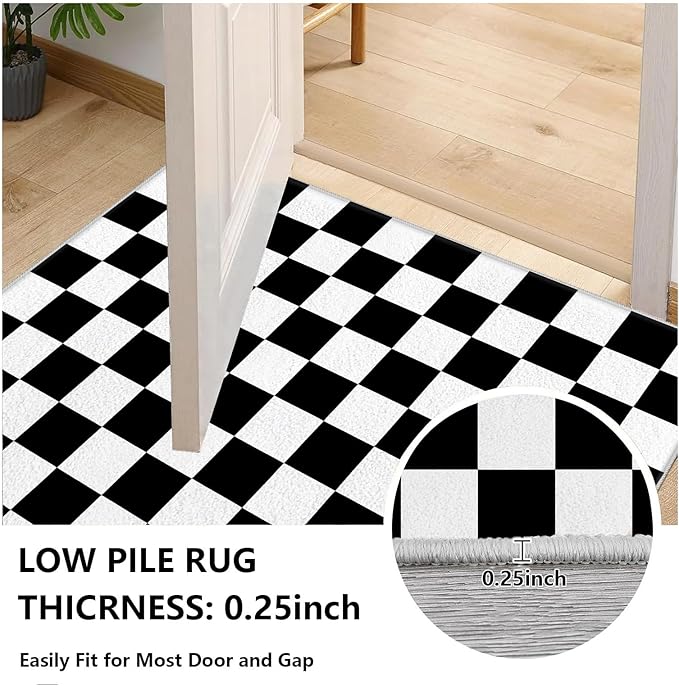 Black and White Checkered Rug for Living Room, 5x8 Area Rugs, Checkered Area Rug, Geometric Plaid Large Rugs, Washable Non Slip Retro Grid Carpet Home Floor Decor
