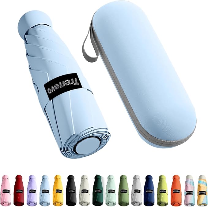 Travel Mini Compact Folding Umbrella with Case - UV Sun & Rain Protection, Lightweight Portable Pocket Umbrella for Women Men Kids, Fits Purse Backpack