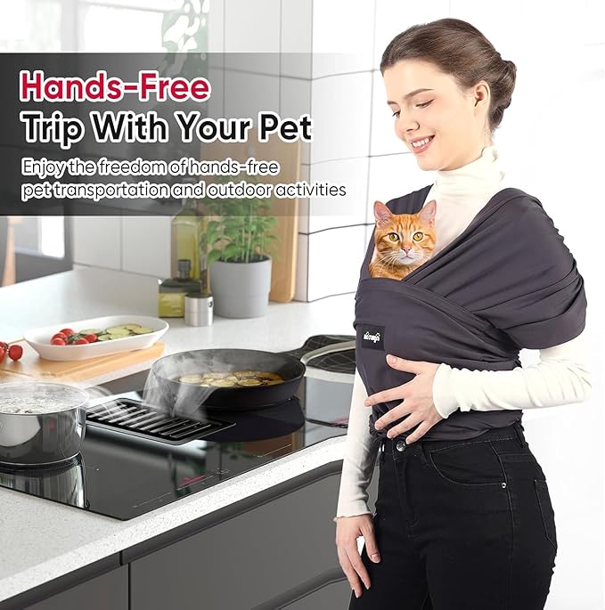 NATUYA Dog Sling Carrier, Small Dog Front Carrier, Lightweight Hands Free Puppy Carrier, Anti-Anxiety Cat Sling, Size Adjustable Premium Dog Carrier Sling Warp (Drak Grey)
