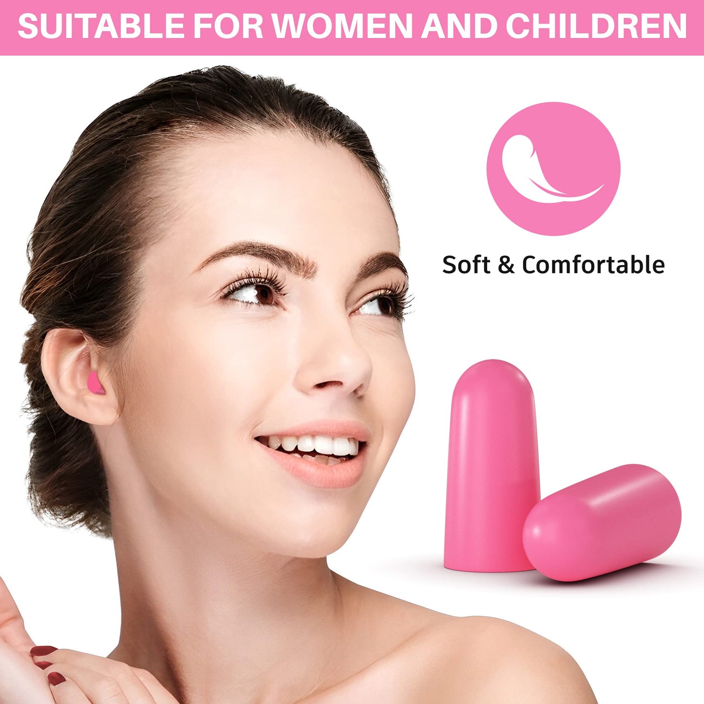 Quality Pink Foam Earplugs - 200 Pairs of Comfortable Ear Plugs for Sleeping, Snoring, & Work - Designed for Small Ear Canals; Women, Kids, or Children - Individually Wrapped & Disposable - NRR 30 dB
