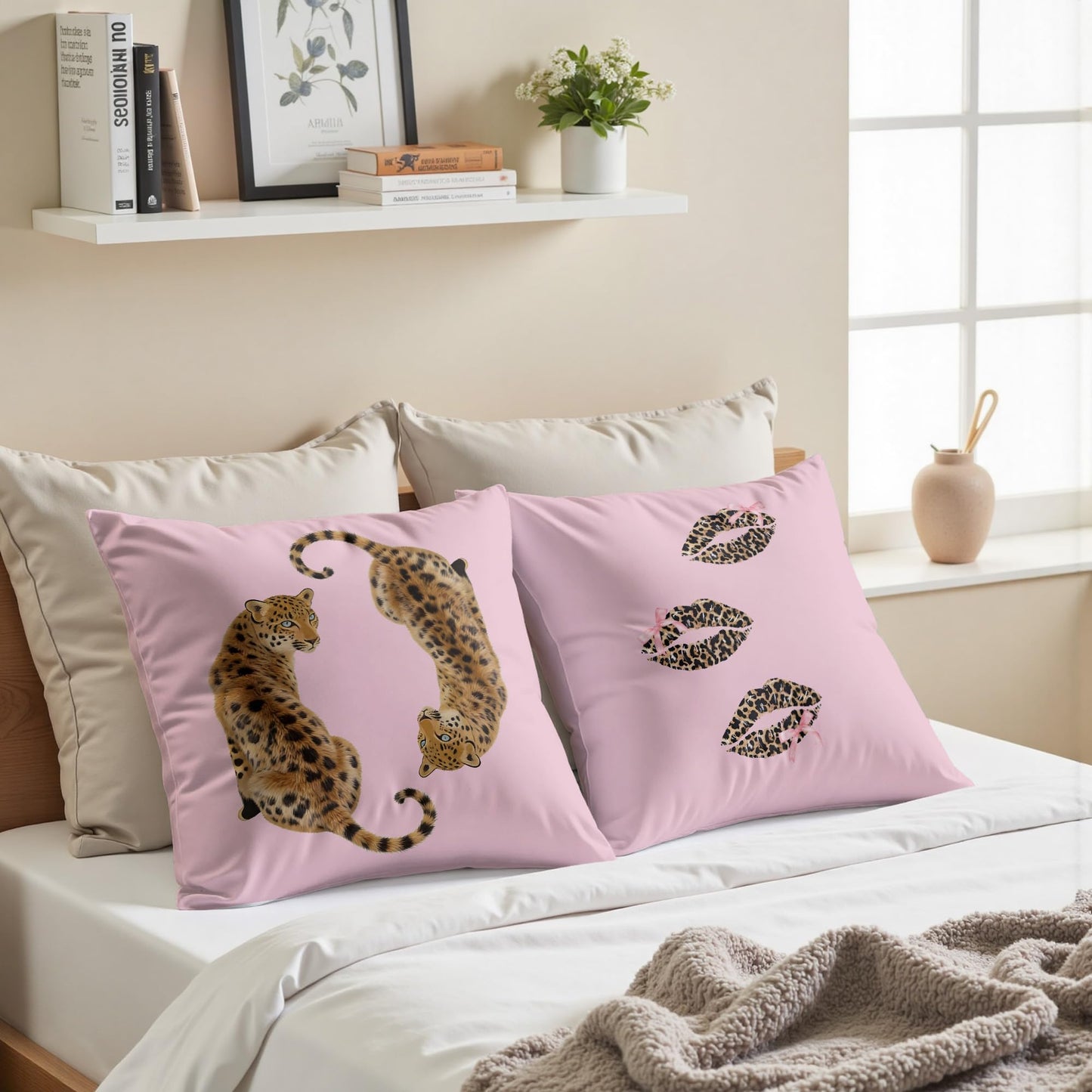 GTYNU Trendy Funky Cheetah Pink Y2K Luck 8 Ball Throw Pillow Covers 18x18 Set of 2,Cheetah Leopard Lover Gifts for Women,Coquette Preppy Pillow Covers for Girls Room Dorm Apartment Decor,（610）