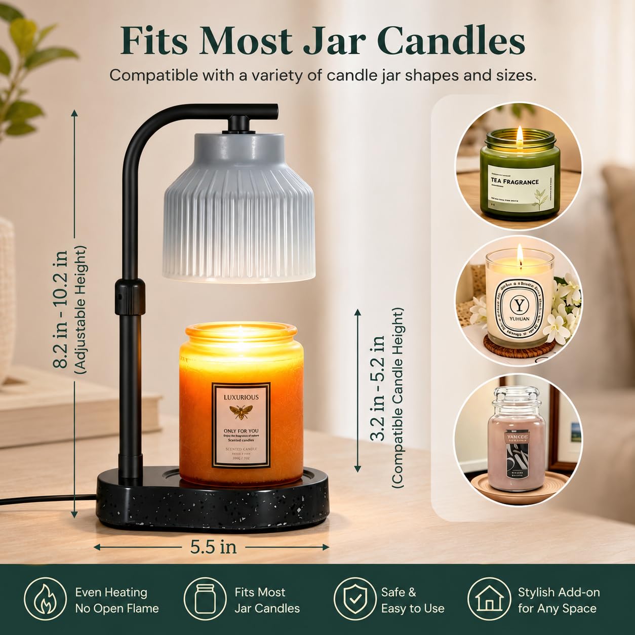 nawaza Ceramic Candle Warmer Lamp Electric Marble Textured Base Adjustable Height Wax Melt Warmer for Jar Scented Candles Birthday Gifts for Women Mom Grandma Home Offices Decor(Grey White)
