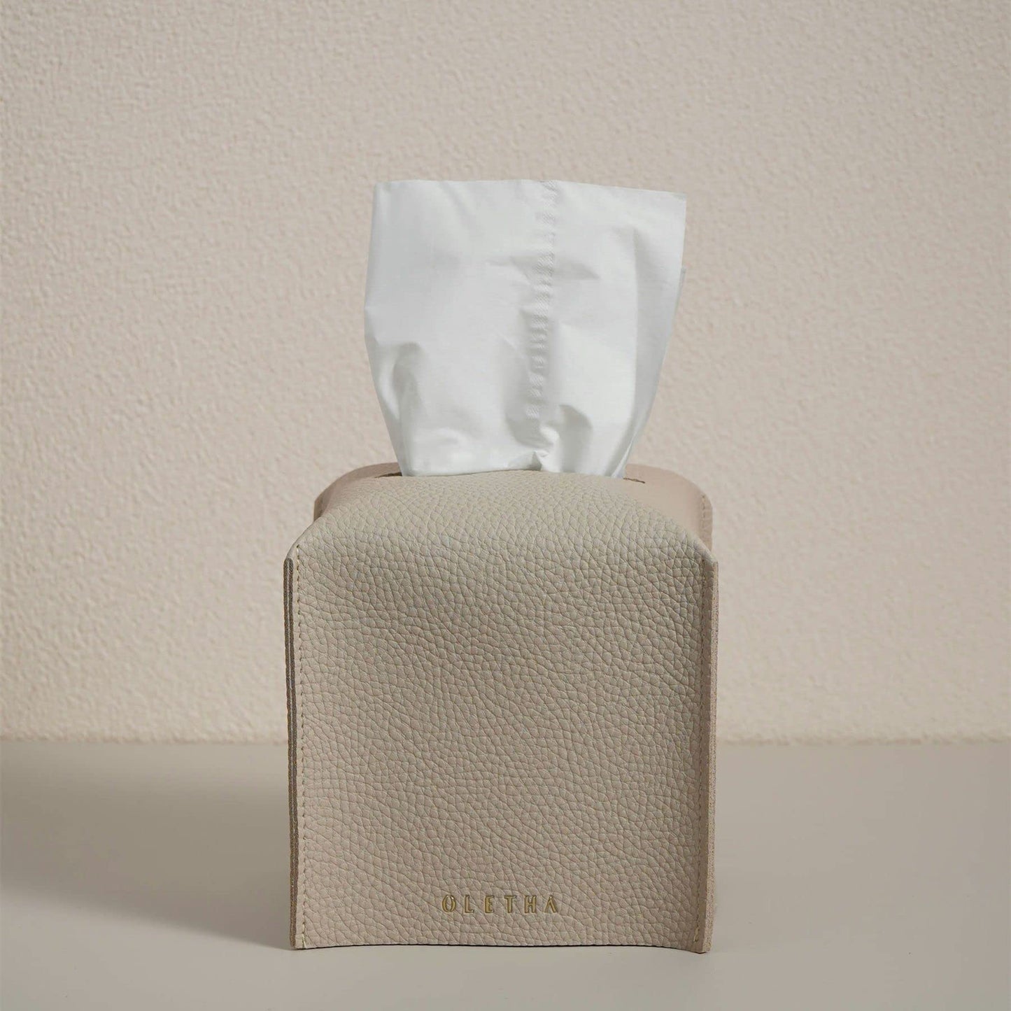 OLETHA Square Tissue Box Cover - Aesthetic Desk Decor for Room, Home & Office - Tissues Cube Boxes Holder - Light Taupe, Set of 2