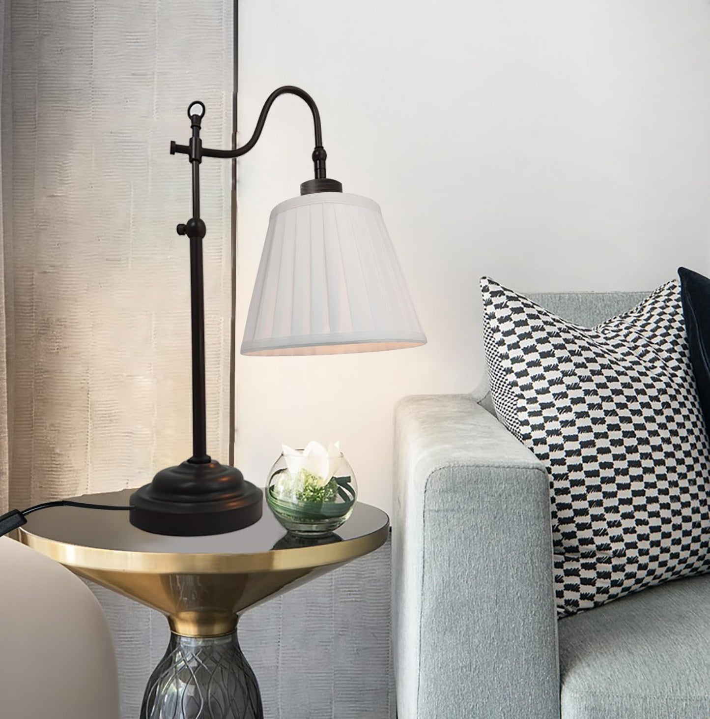 TIMEX objects Farmhouse Desk Lamps, Reading Bedside Table Lamp for Living Room, Vintage Industrial Swing Arm Pleated Light for Bedroom, E26