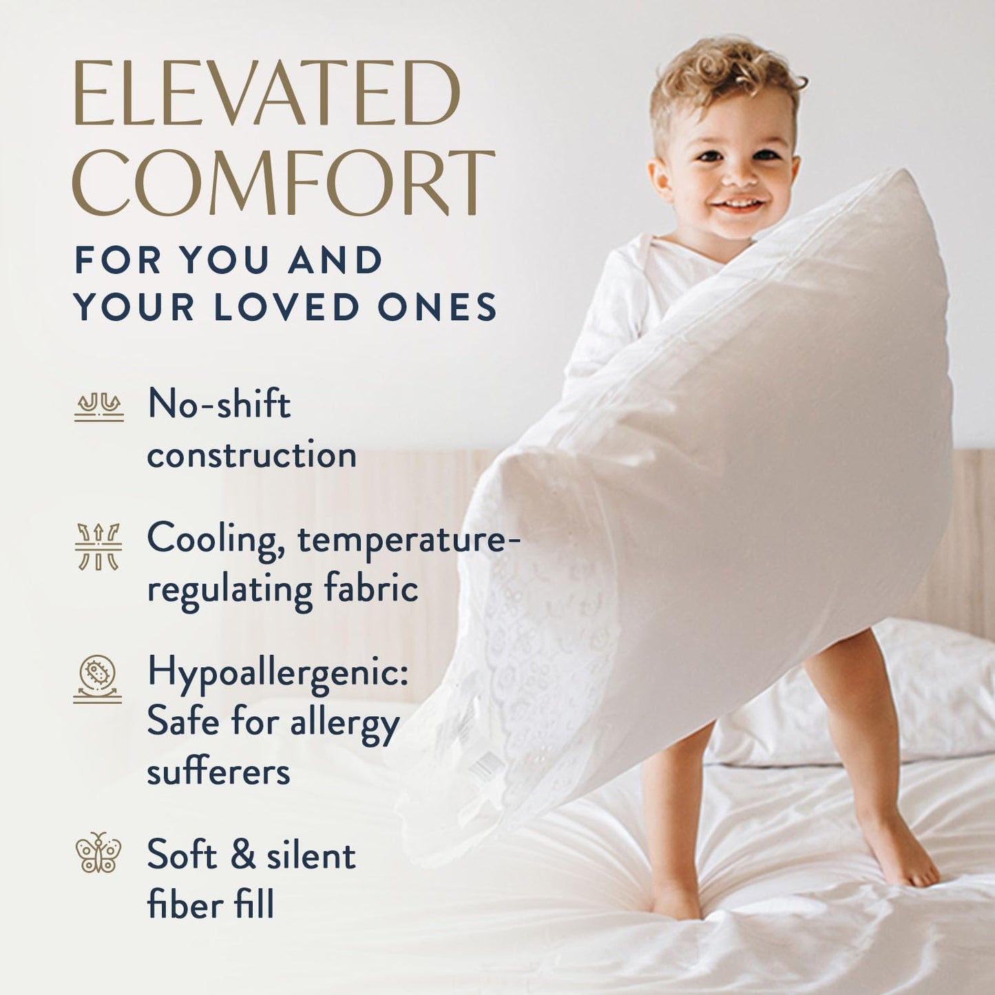 Digital Decor 100% Cotton Luxury Hotel Pillows Standard Size Set of 2, Cooling Down Alternative Bed Pillows for Sleeping, Hypoallergenic Soft Pillows for Side & Back Sleepers, Made in USA, 26" x 20"
