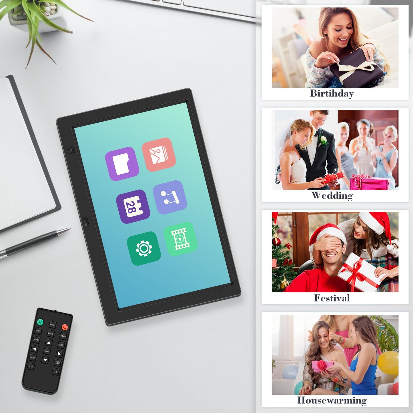 KECAG 10.1" Digital Picture Frame, 1080P IPS Digital Photo Frame, No WiFi/App Needed, Plug & Play SD Card & USB, Remote & Motion Sensor, Photos/Videos/Music, Free 32GB USB
