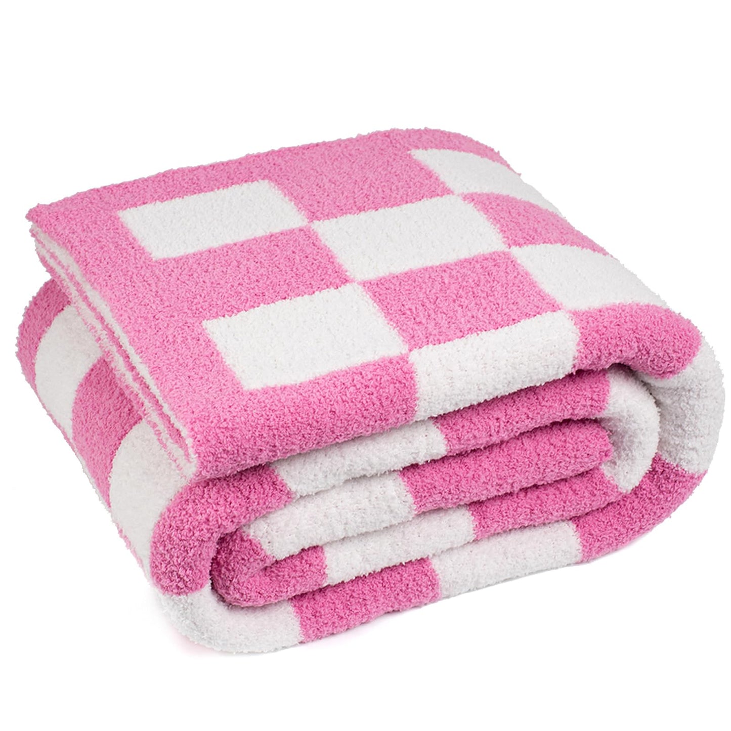 Carriediosa Checkered Throw Blanket 60" X 80" Twin, 400GSM Ultra Soft Microfiber Fuzzy Fluffy Reversible Cute Preppy Knitted Blankets Cozy Plush Fall Throws for Couch, Bed, Sofa, Hot Pink