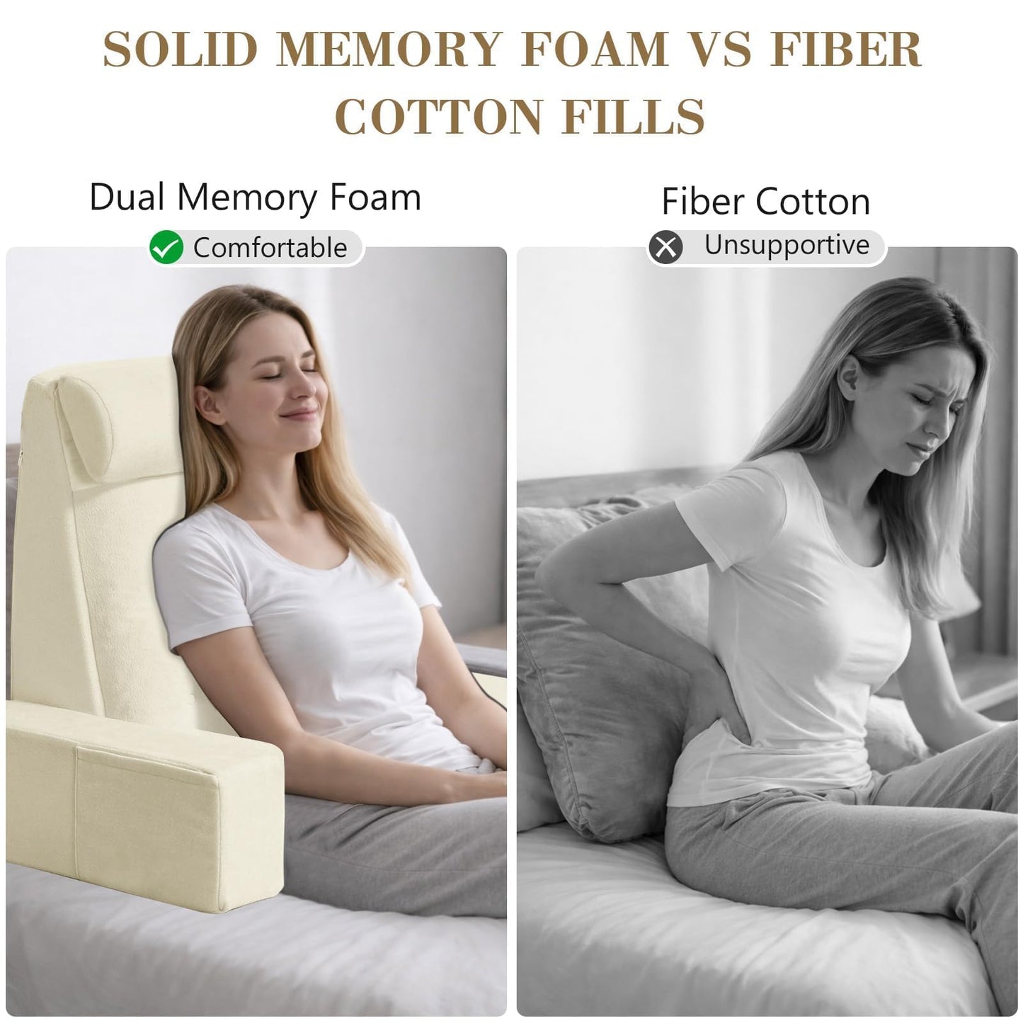 TANYOO Reading Pillow for Sitting Up in Bed Backrest Pillow with Armrests, Headrest and Side Pockets Dual Layer Back Support for Bed and Sofa Ideal for Adults Reading,Watching TV, Gaming, Recovery