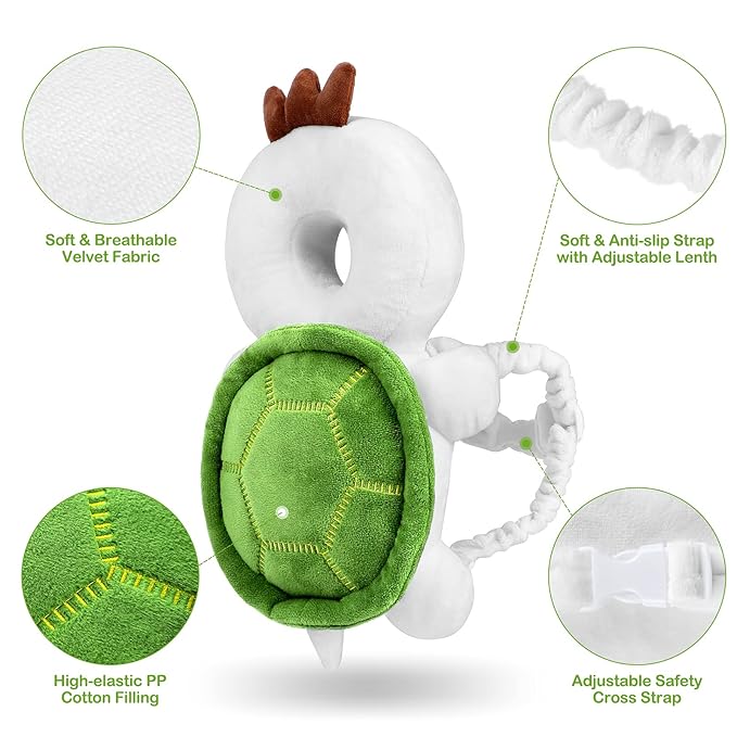 Baby Head Protector Backpack with Adjustable Straps Safety Pad Wear for Infant Toddler Walking & Crawling Essentials Fall Back Head Protection, Turtle