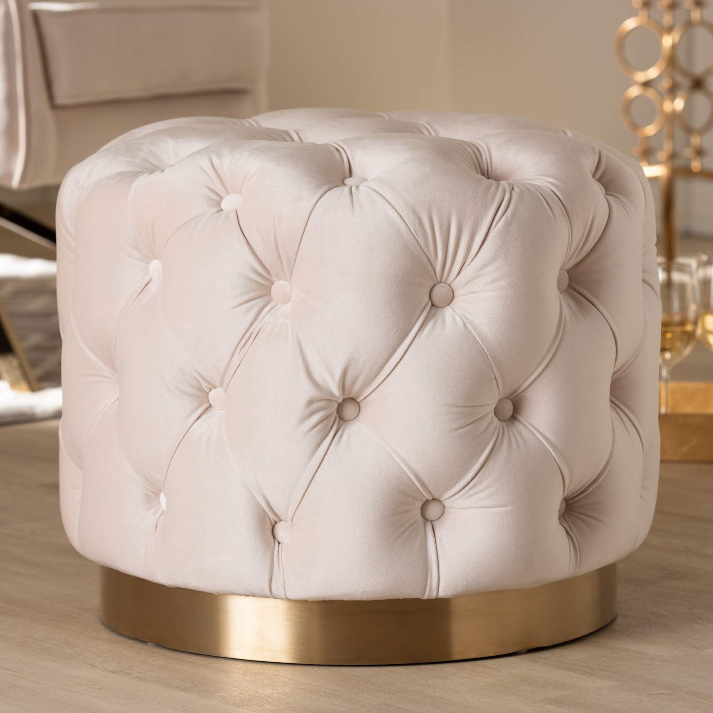 Baxton Studio Ottomans, One Size, Light Beige/Gold