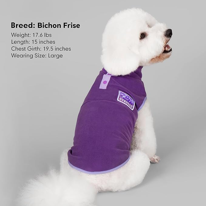 cyeollo Fleece Dog Sweater, Soft Stretchy Fleece Dog Jacket Pullover Turtleneck Dogs Vest Lightweight Coat Warm Winter Pet Clothes, Purple XXL
