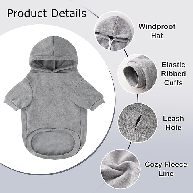 BAOBICUTE Dog Basic Hoodie Soft Dog Clothes Cold Weather Sweaters for Medium Large Dogs Cozy Fabric Warm Sweatshirt with Leash Hole (Grey, XXL (Back: 30.71",Chest:37", Neck: 27.56"))