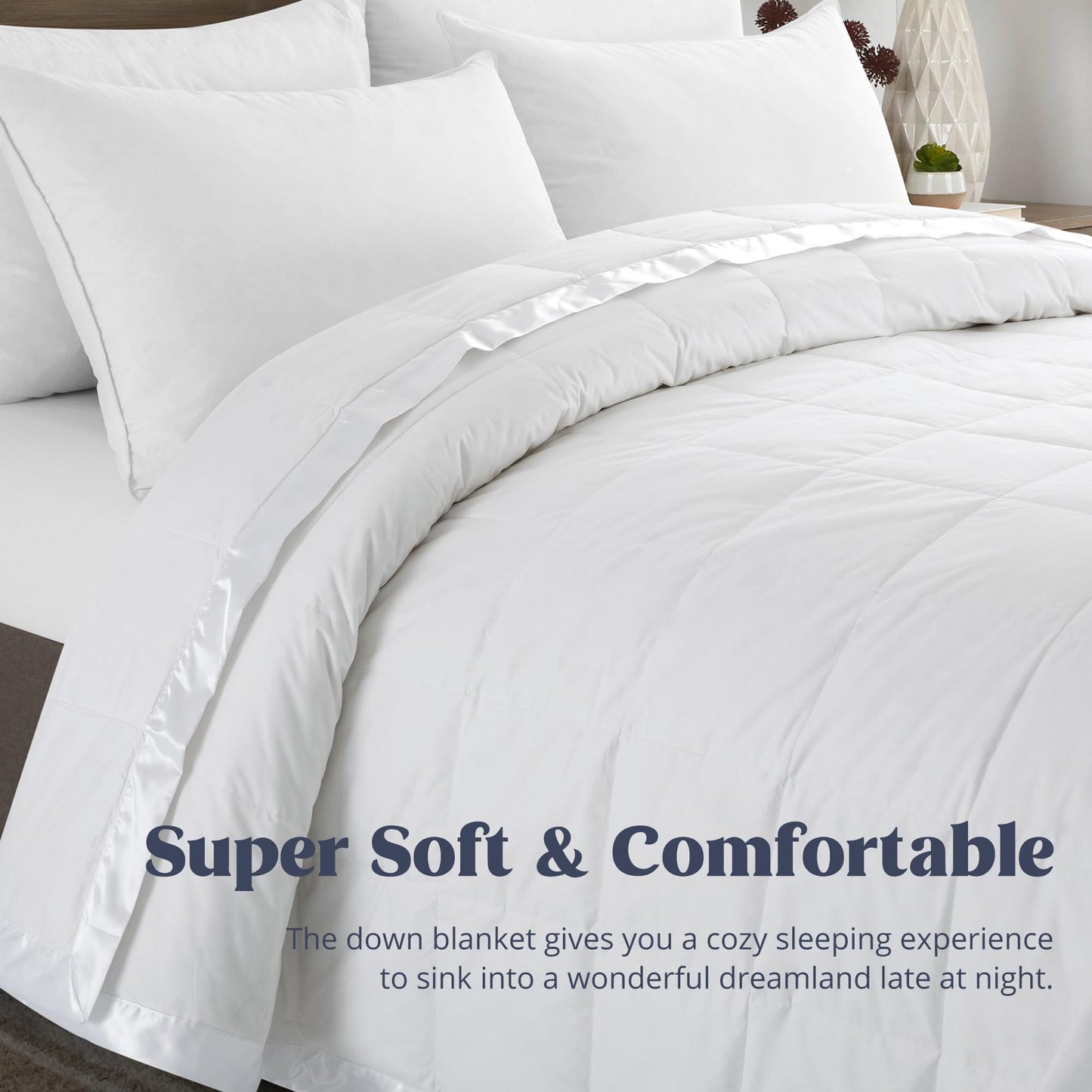 puredown® Blankets King Size - Soft Lightweight Down Blanket for Bed, Cozy Warm Luxury Bed Blanket with Satin Trim, White (108"X90")