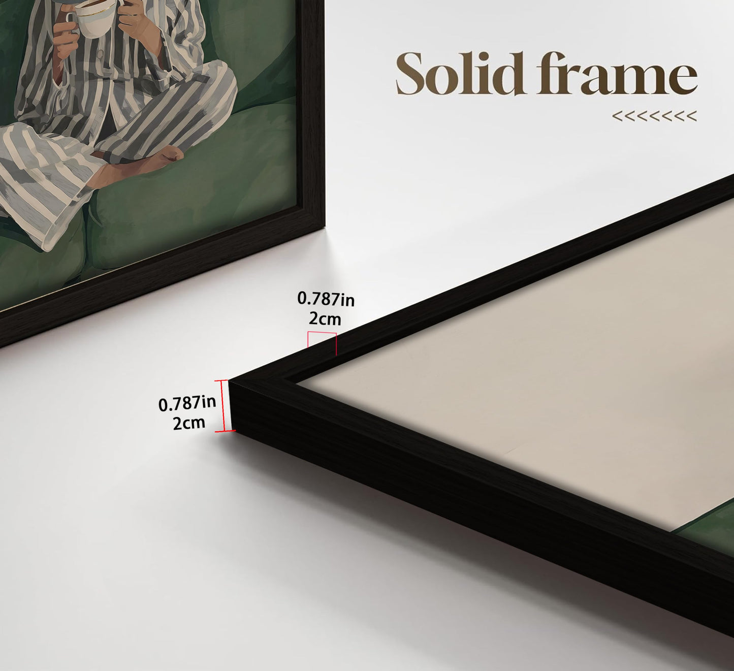 Framed Trendy Women Reading Book Wall Art Quiet Moment on The Sofa Art Prints Green Striped Painting Picture Modern Women's Minimalist Pictures Artwork for Living Room Bedroom Home office Wall Decor