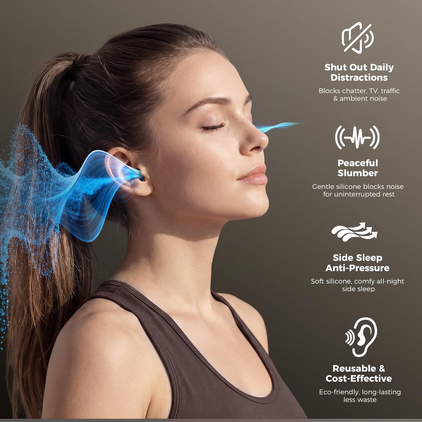 IFNTRT Black 28dB Sleep Ear Plugs for Side Sleepers – Soft Silicone Reusable Washable Earplugs – Noise Reduction for Snoring, Travel & Focus – 4 Sizes