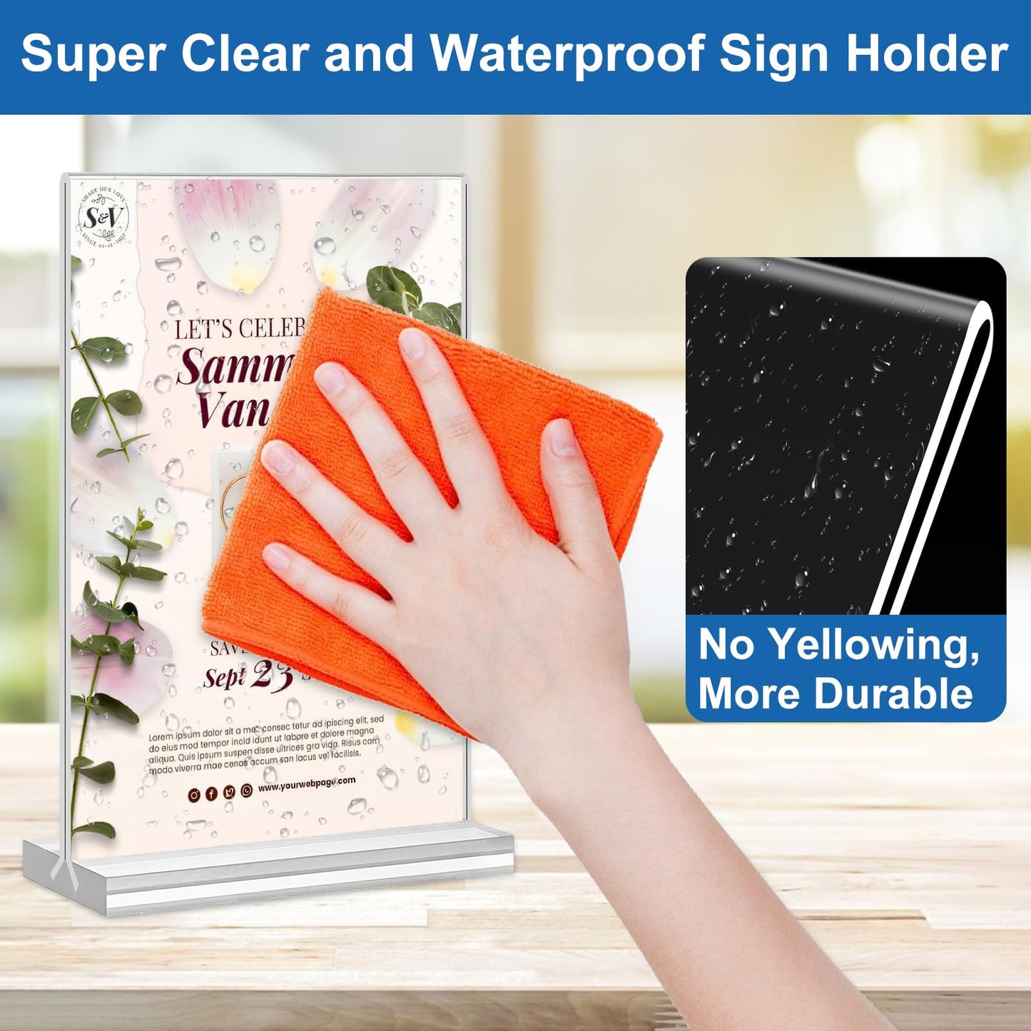 Acrylic Sign Holder 4x6, 20 Pack Clear Table Vertical Double Sided Table Menu Display, Plastic Desktop Picture Frames Stand Acrylic Paper Holder TableTop Sign Holder for Wedding Office Show Fair