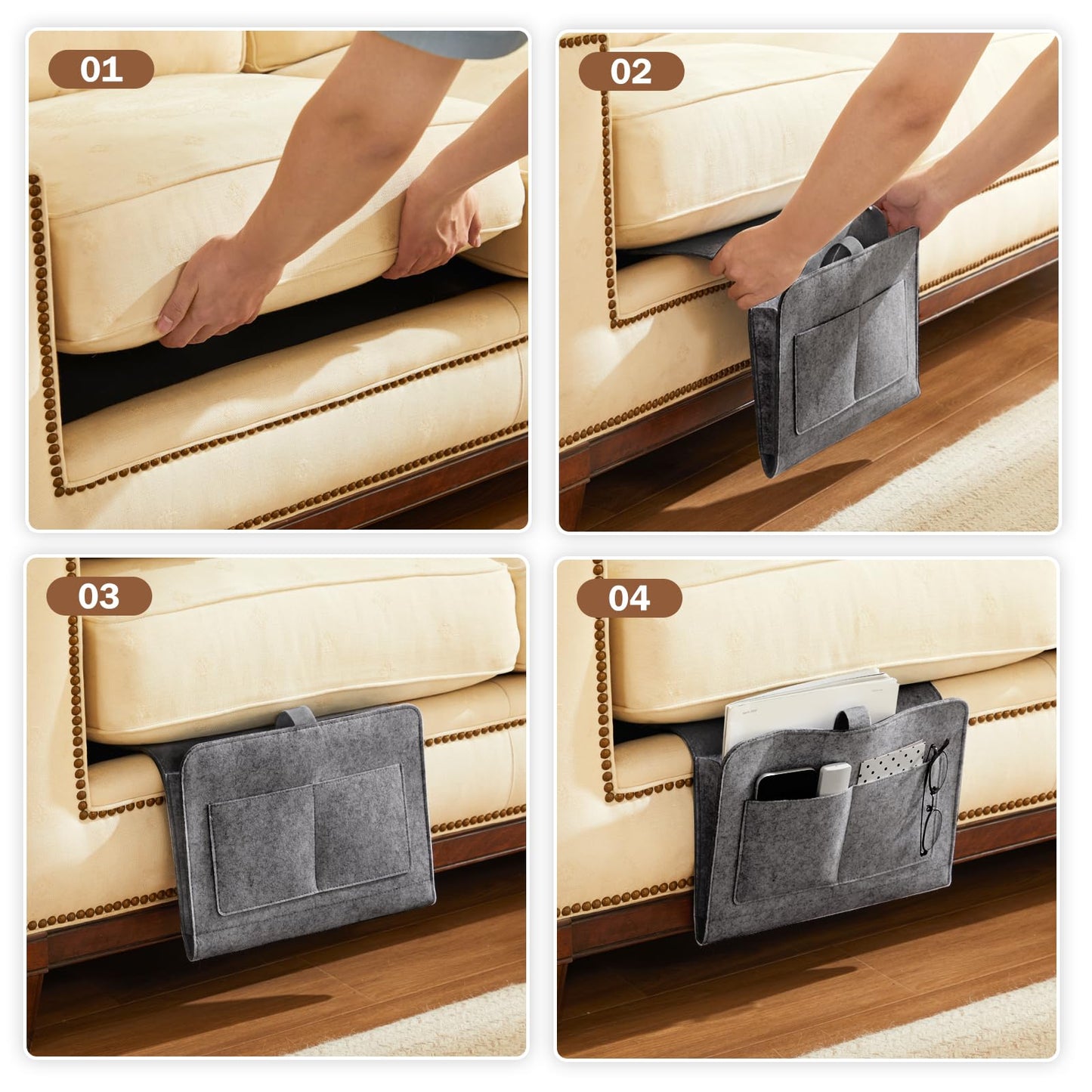 YOUDENOVA Bedside Caddy, Bedside Organizer for Dorm Room, Bunk Bed, Grey