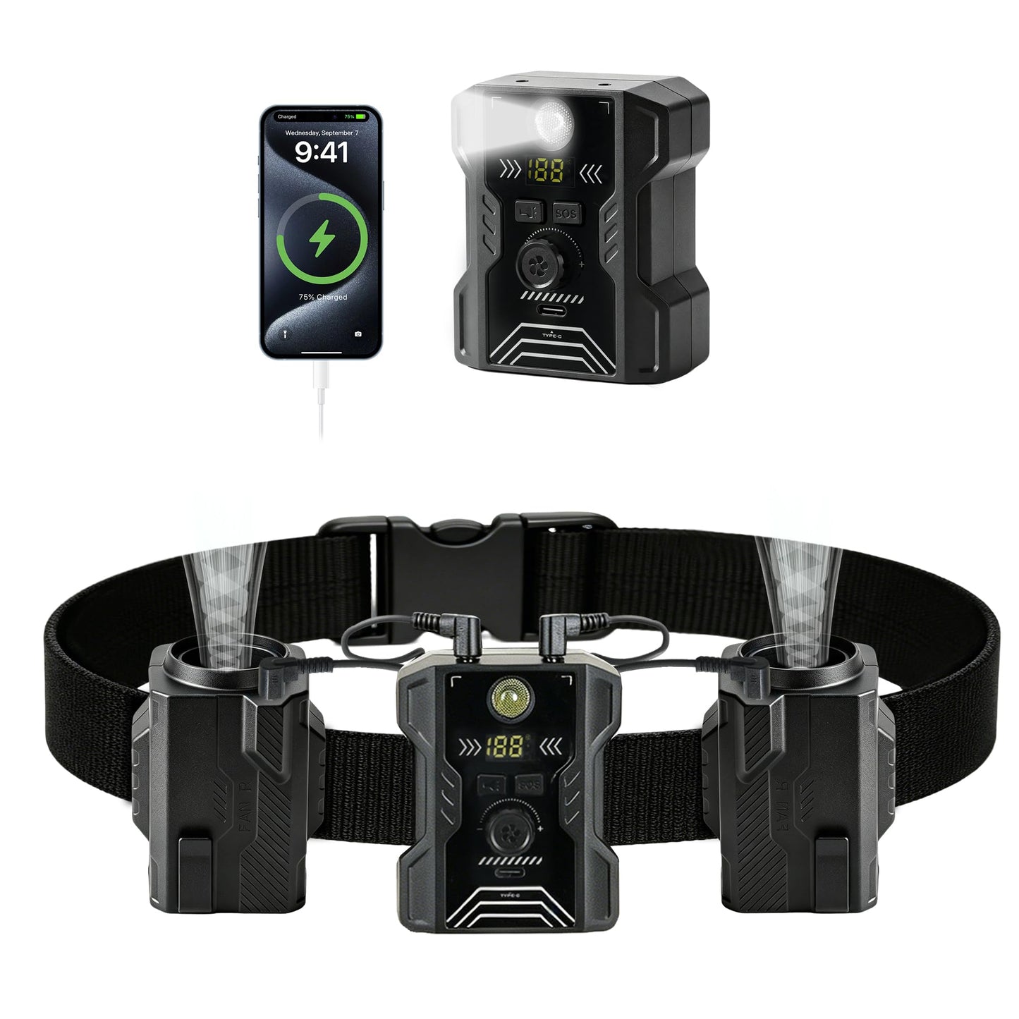 16000mAh Portable Waist Fan 2 Separate Wearable Waist Fans 18000RPM Powerful Belt Fans Rechargeable Battery operated With 100 Speeds for Jobsite Gardening Camping Outdoor work Travel Essentials