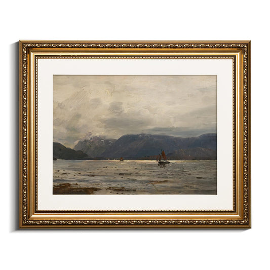 VIYYIEA Vintage Gold Framed Wall Art, Mountain Landscape Paintings Living Room Coastal Decor, Canvas Prints Nature Pictures, Antique Frame Home Retro Decor