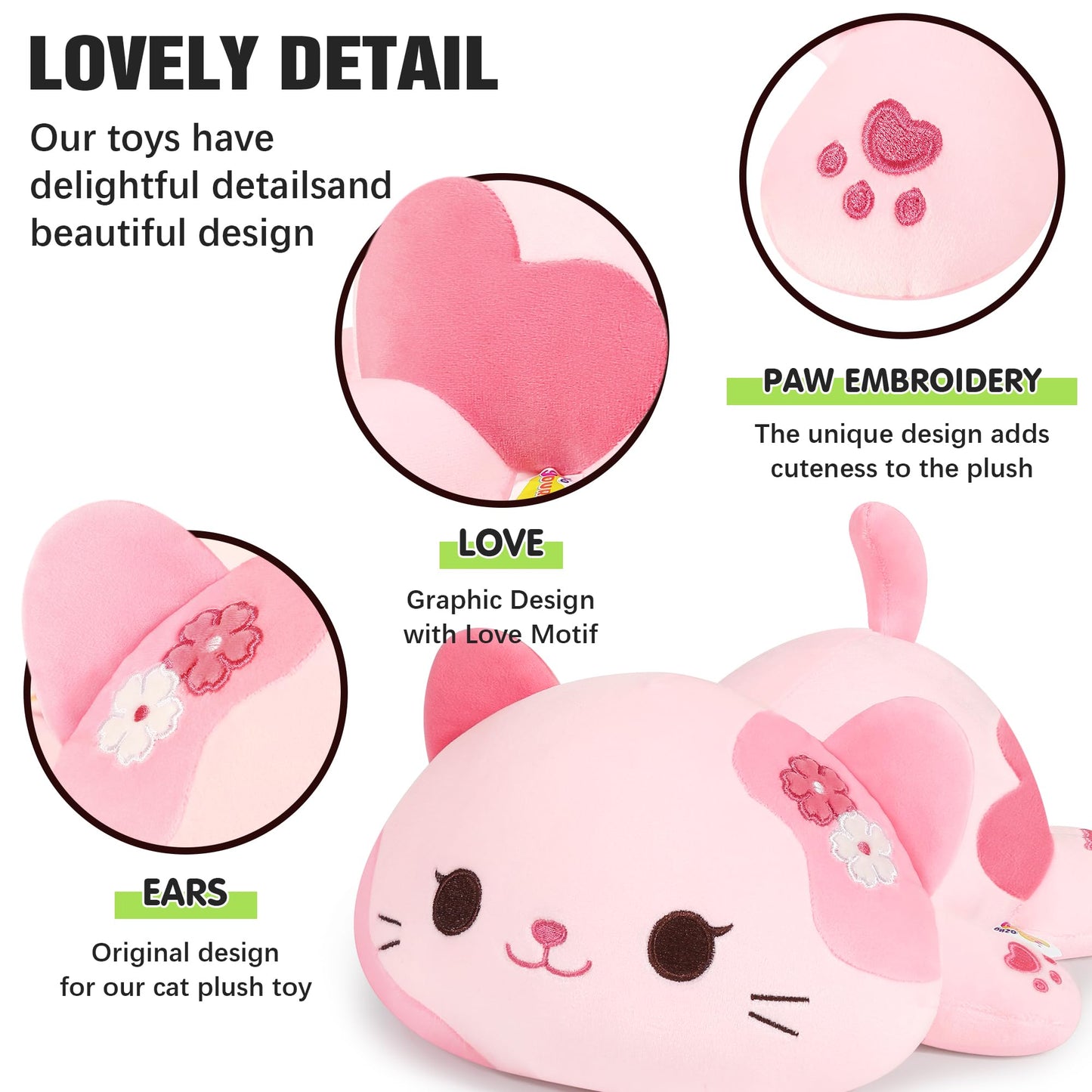 Onsoyours Original Sakura Cat Plush Cute 13 inch Kitten Stuffed Animal Soft Pillow Pink Kawaii Kitty Plush Toy Gift for Kids & Adults (Sakura Cat, 13")