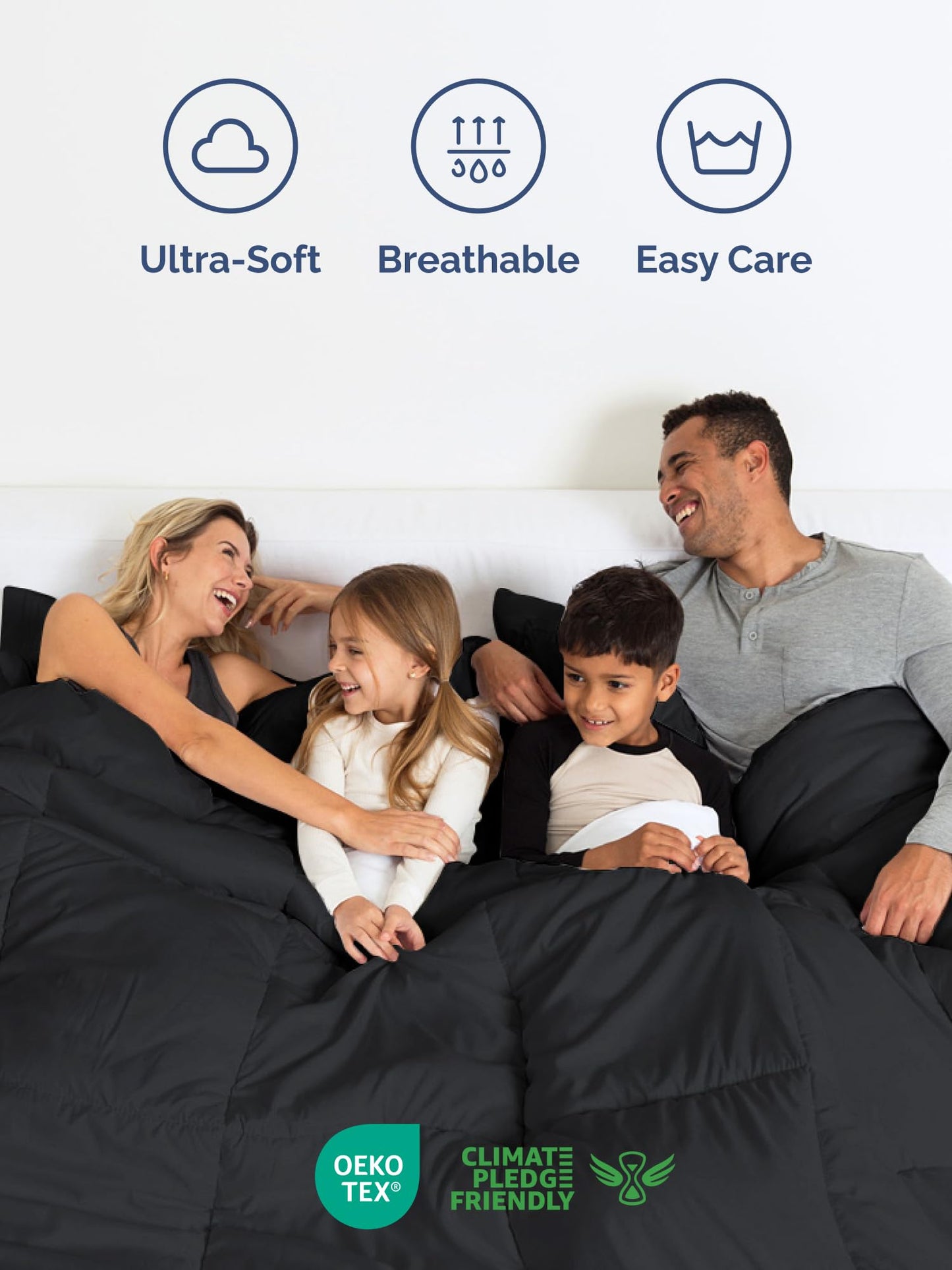 Full Comforter Set Black - Bed in a Bag Queen Size 7 Pieces - Down Alternative Duvet Insert - Soft, Lightweight Comforter Bedding Set with Flat Sheet, Fitted Sheet, Pillowcases & Shams for All Seasons