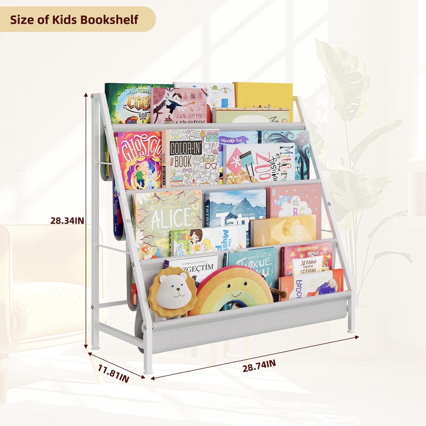 Aokitsink 4-Tier Kids Bookshelf, Book Shelf for Kids Rooms,Book Rack for Kid with Four Deep Pockets,Nursery Bookshelves for Kid' Playroom, Toddler Bookshelf as a Children's Gift
