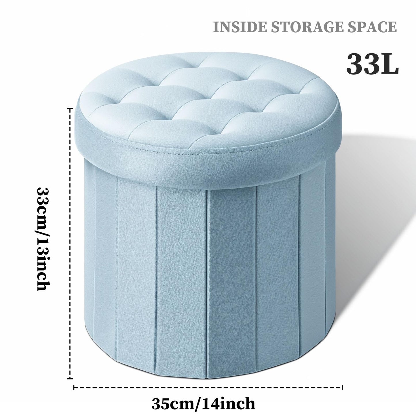 Bsketa® Folding Storage Ottoman Round 14" x 14" x 13"Inch Foot Stool with Thicker Foam Padded Seat Small Velvet Storage Ottoman Bench Foot Rest for Living Room Foldable Coffee Table(Teal)