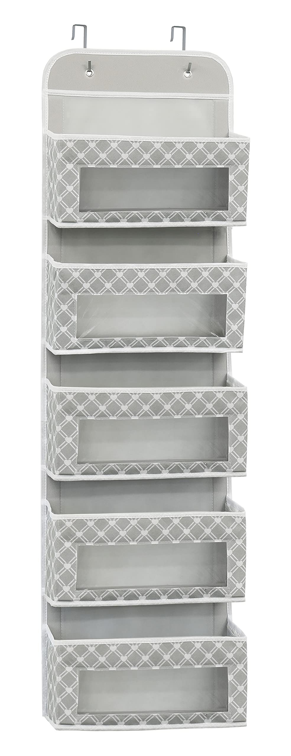 Simple Houseware 5 Clear Window Pocket Over Closet Door Storage Hanging Organizer for Bedroom, Bathroom, Pantry, Geometric Gray