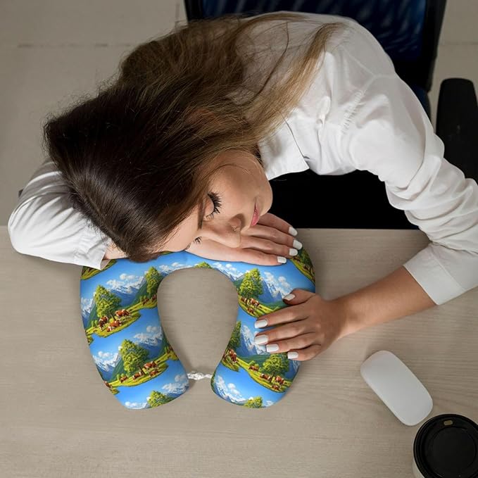 Funny Neck Pillow Support for Car Flight Rest Animal Herefords Cattle Party, Memory Foam U Shaped Decor Head Cushion for Home Outdoors Travel