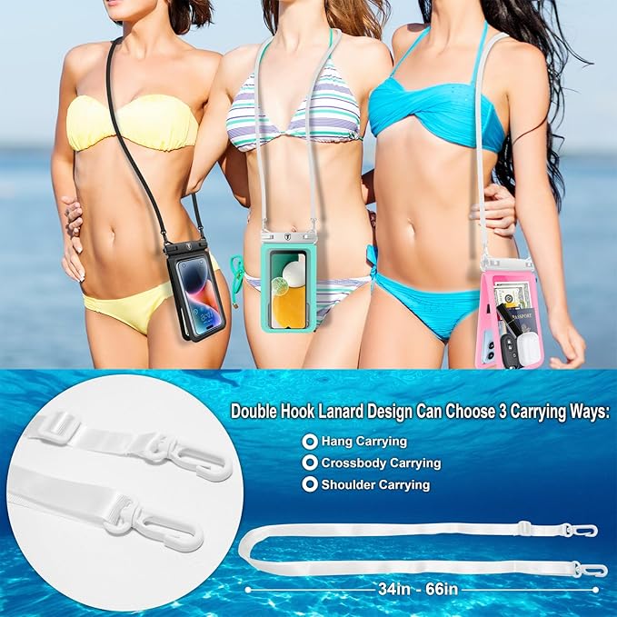 [2-Pack] Tekcoo Double Space Detachable Waterproof Phone Case IPX8 Pouch Lanyard Dry Bag for iPhone 17/16/15/14/13/12/Pro Max/Air/Pro/Xr/8/SE, Galaxy S25/S24/S23/S22/S21/FE/A17/A16/A15 up to 7"