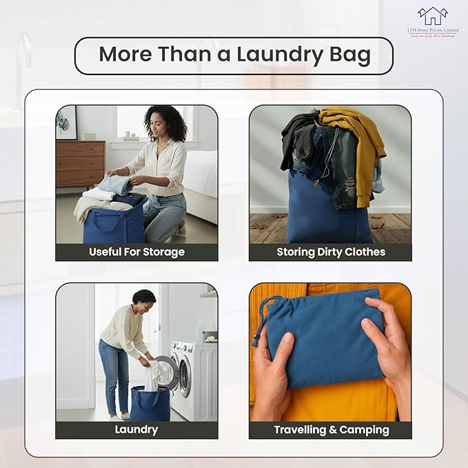 LFH Home Large Premium Cotton Canvas Laundry Bag with Drawstring and Handles Heavy Duty, Multi-Use, and Washable for Home, Travel, College or Storage 20x30 (Pack of 4)-Sky Blue