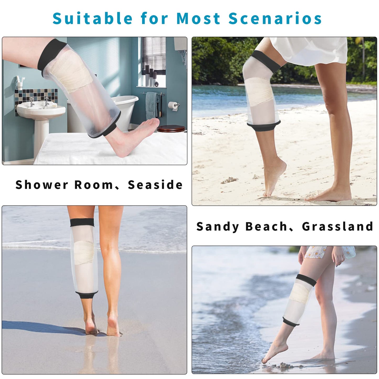 SUPERNIGHT Waterproof Knee Cast Cover, Reusable Shower Cast Protector for Adult, PICC Line Wound Bandage Protection for Leg Surgery