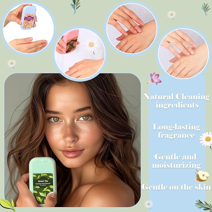6 Pack Cute Hand Sanitizer Spray Scented Travel Size Hydrating Hand Sanitizers Power Mist Pocket Portable Refillable for Travel Outdoor Activity Gym Friends Colleague Holiday Gifts
