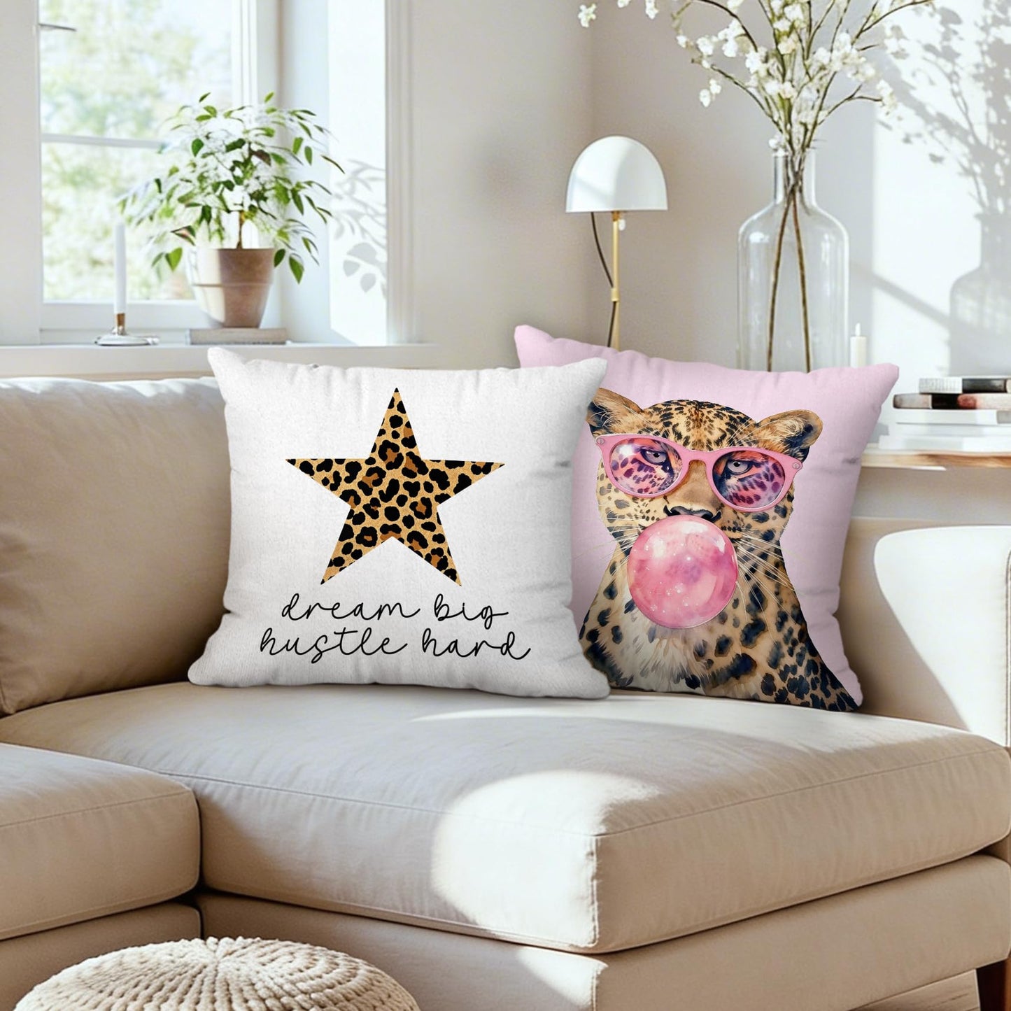 QITUF Pink Y2K Cheetah Pillow Cover 18x18 Set of 4, Trendy Leopard Lucky 8 Balls Throw Pillow Cover Decor for Teen Girls Dorm Bedroom, Preppy Retro Cheetah Print Decorative Pillowcase for Couch Sofa