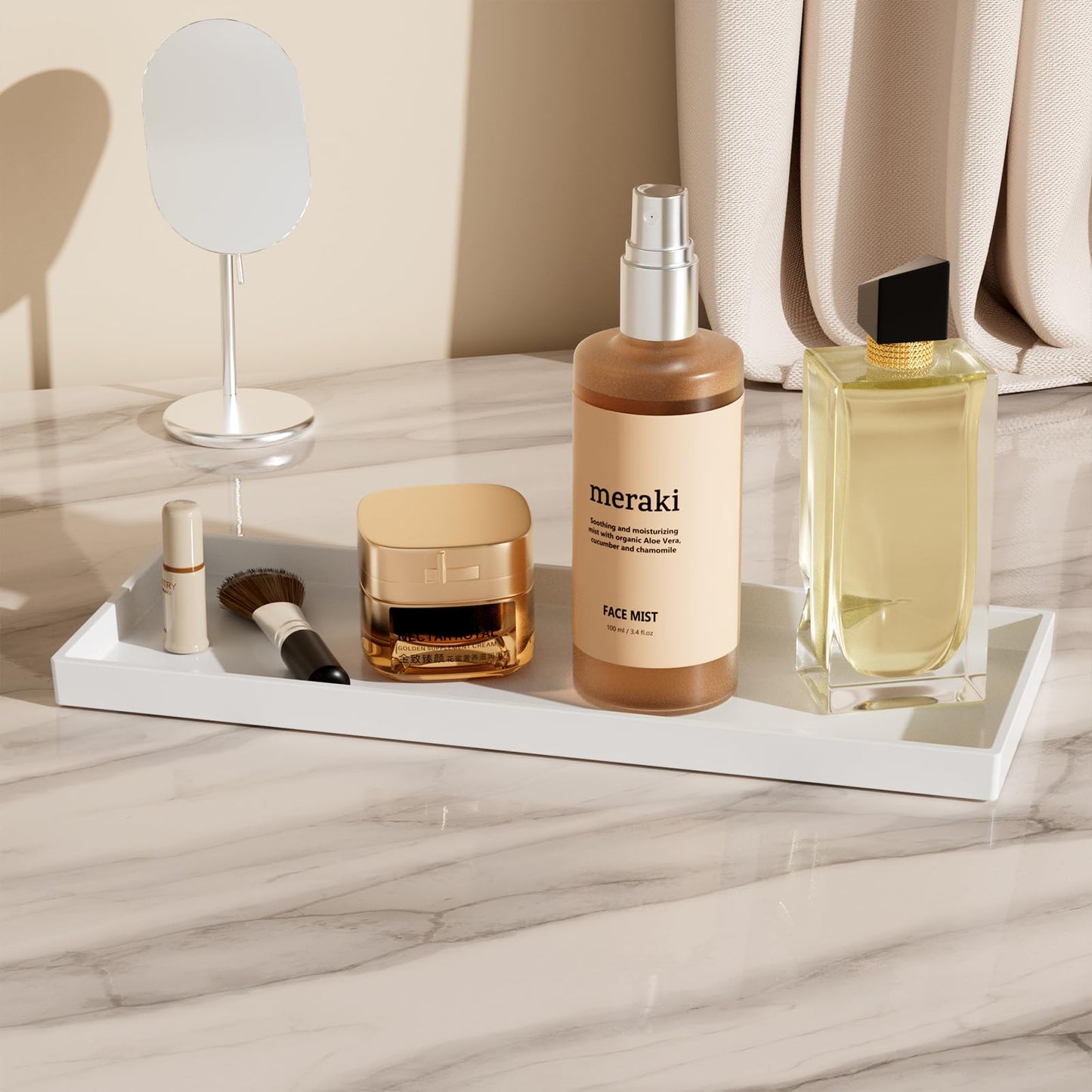 Mriluvy Vanity and Bathroom Tray, 15" ABS Countertop Organizer,Waterproof Vanity Tray for Toilet Tank,Perfume,Soap,Keys,Bathroom Accessories,Kitchen and Bath Trays,Non Slip Small Trays,White