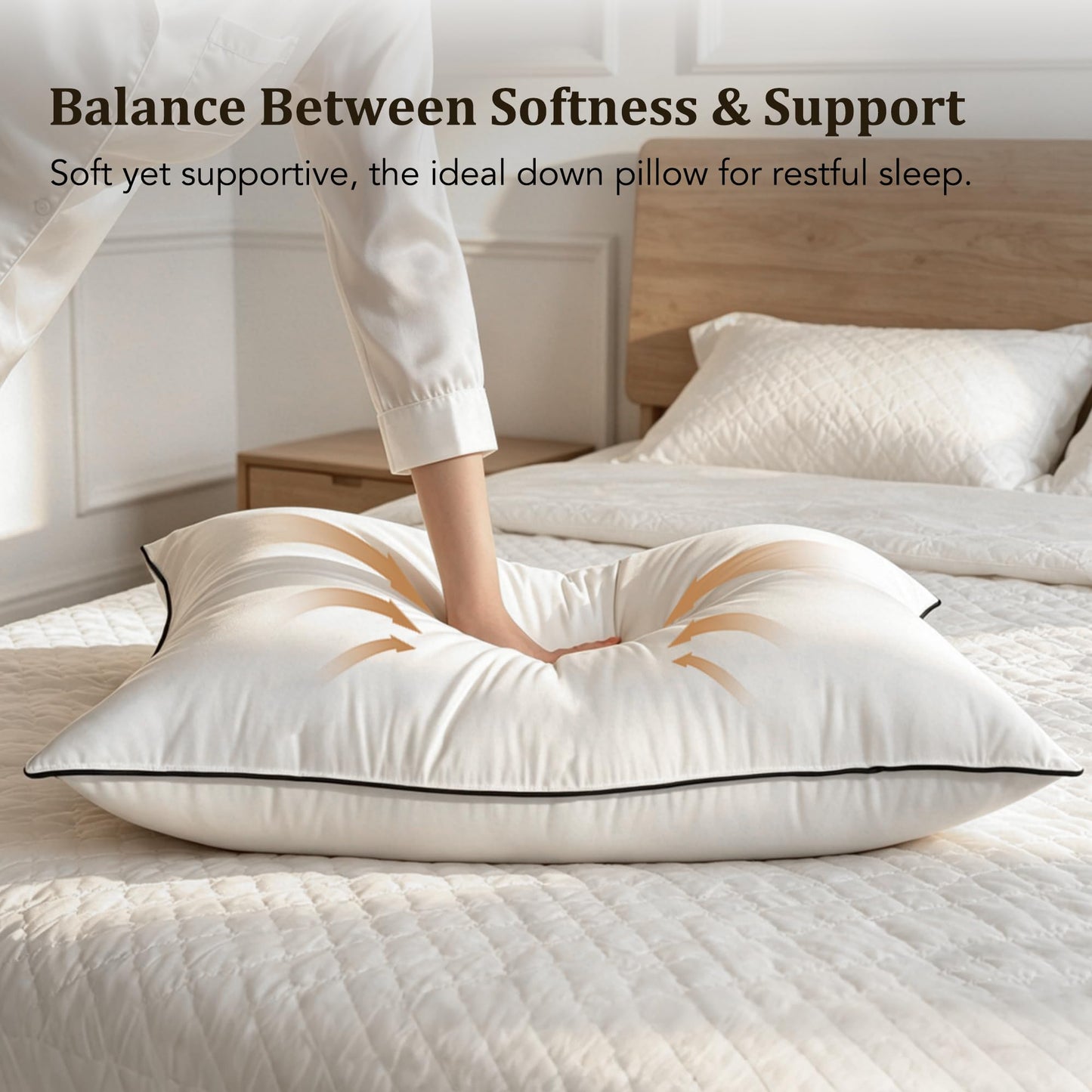 HYVIF Feather Down King Bed Pillows, Luxury Hotel Collection with Premium Cotton Shell, Gusseted Pillows for Side and Back Sleepers, Soft and Supportive