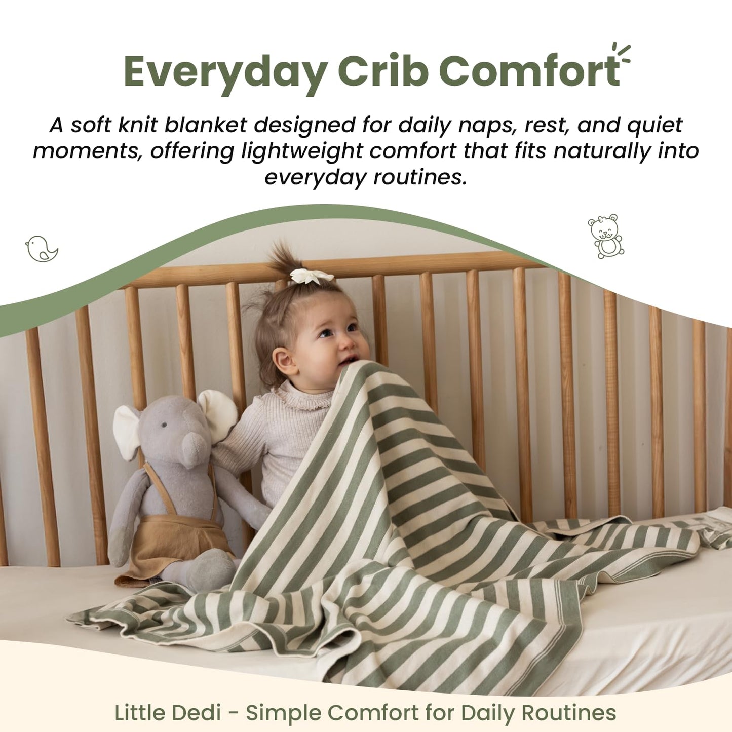 Little Dedi Amelia Organic Cotton Baby Blanket 30x40 in, Earth Ivory – GOTS Certified, Soft Knit for Crib & Stroller, Breathable Swaddle for Newborns, Machine Washable