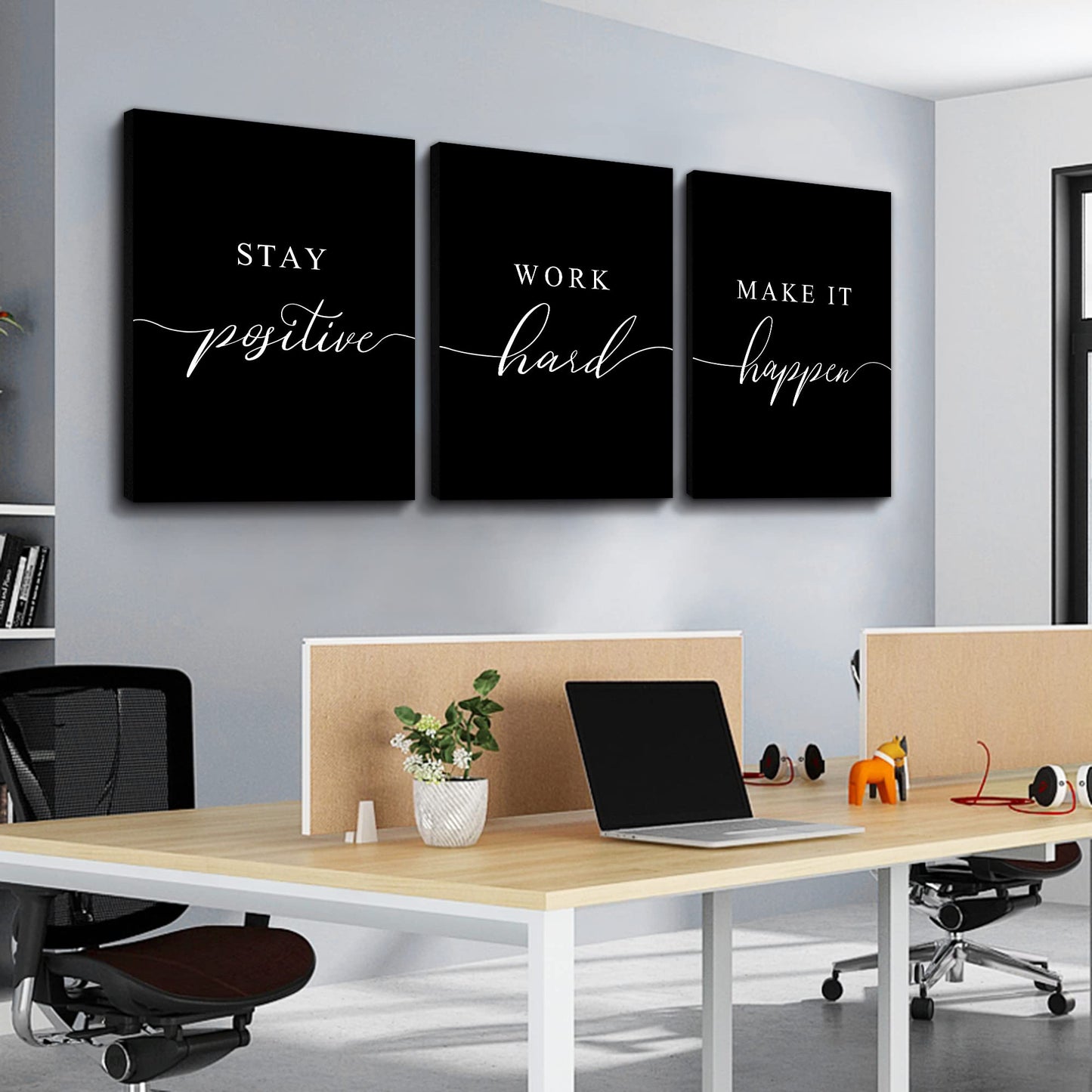 Framed Canvas Wall Art - Motivational Quote Set of 3 Prints, Stay Positive & Inspirational Office Wall Decor (E-3pcs, 12x16in x3pcs)