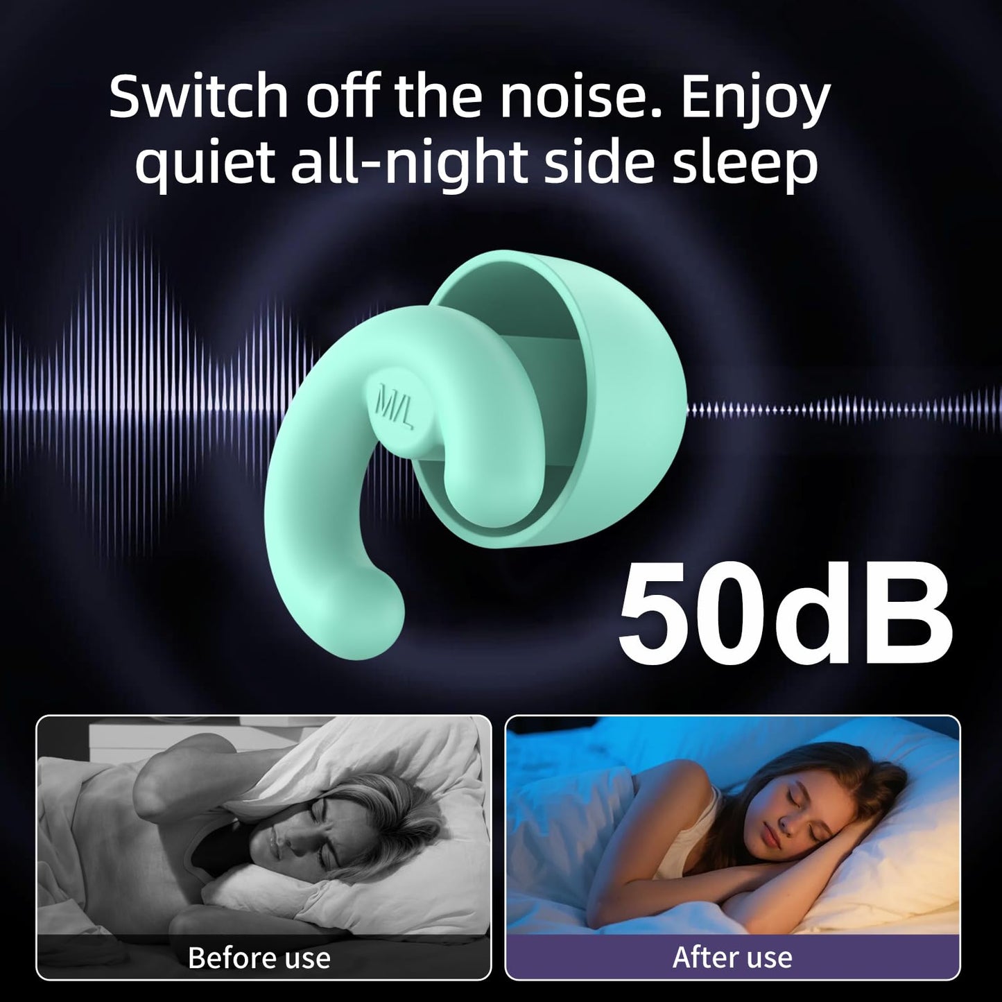 HeyFir Noise Cancelling Ear Plugs for Sleep, Small Ear Fit - No-Pain for Side Sleepers, 50dB NRR Reusable Silicone One-Piece Design, 4 Sizes for Adults & Kids, Portable Case