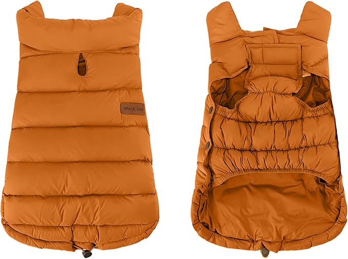 SPACE LION Dog Puffer Jacket, Down Winter Coat, Durable Outdoor Coat for Cold and Windy Conditions, Lightweight & Adjustable Fit Coats for Small Dogs, (Orange, Size 10 Gift Box)
