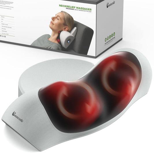 swancode Upgraded 3-in-1 Neck Massager Pillow with Heat, Portable Cordless Neck Massager for Pain Relief Deep Tissue, Rechargeable Pillow Massager for Neck & Shoulder Relaxation (Gray)