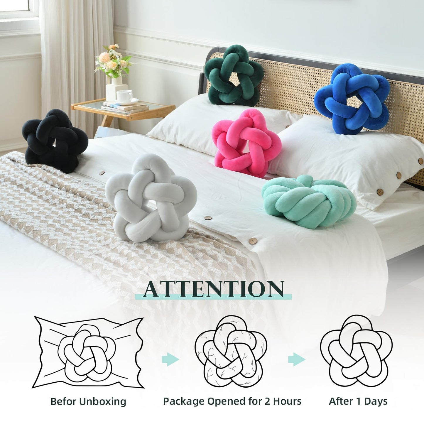 Wadser Knot Plush Throw Pillow Kids Handmade Knotted Star Pillow Soft Sofa Lumbar Cushion Stuffed Cushion Home Office Children Room Decor, Emerald Green