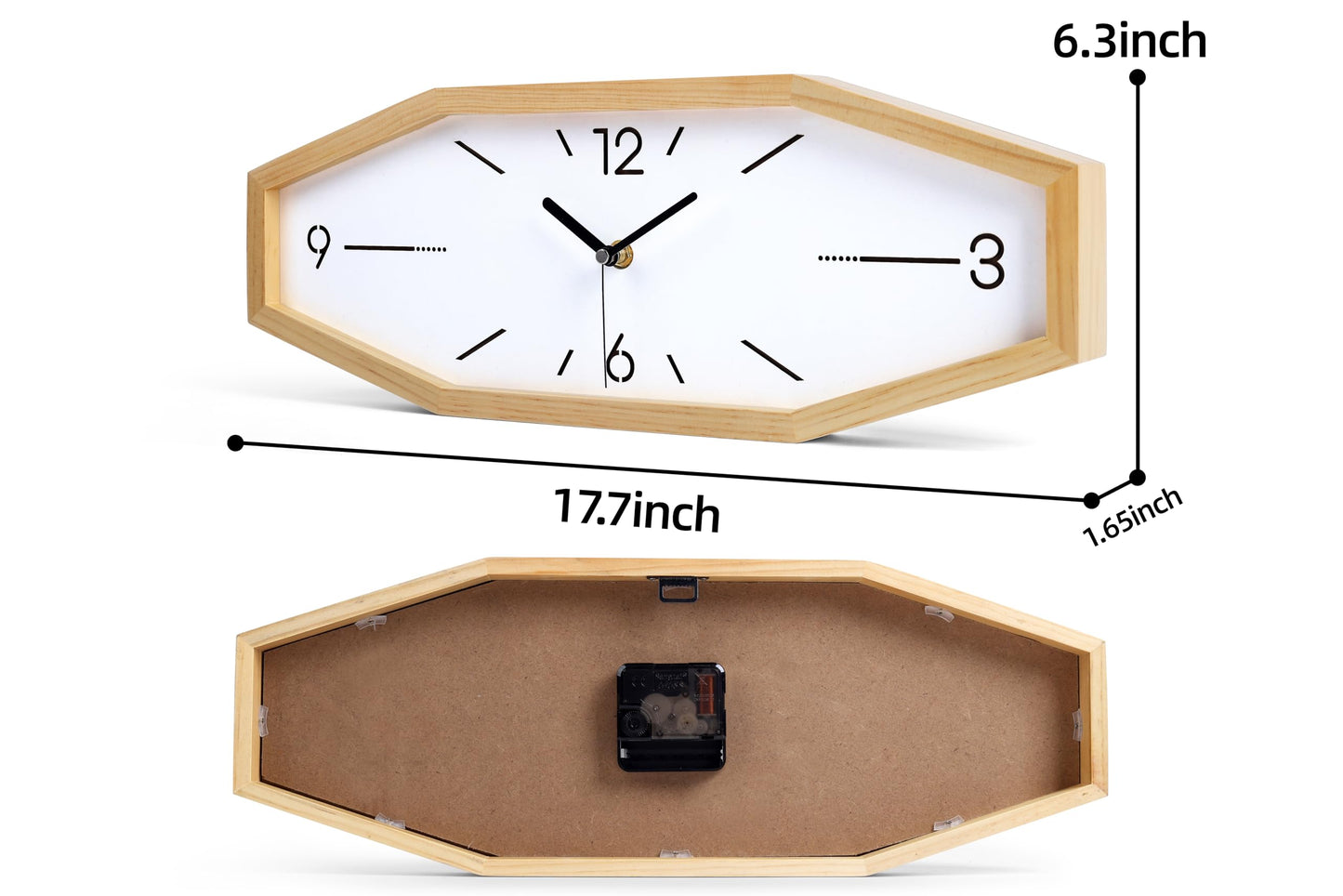 DaguyS Wooden Retro Wall Clocks, 18 Inches Square Clocks Rectangular Wall Clock Battery Operated Silent Non-Ticking, for Kitchen Living Room Office Home Desk Bedroom (Primary Color)