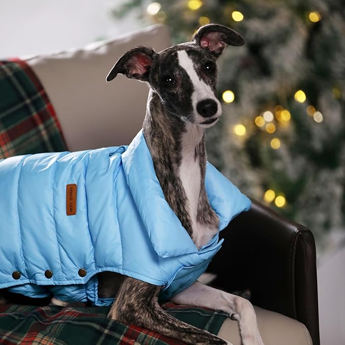 SPACE LION Dog Puffer Jacket, Down Winter Coat, Durable Outdoor Coat for Cold and Windy Conditions, Lightweight & Adjustable Fit Coats for Large Dogs, (Blue, Size24/2XL)