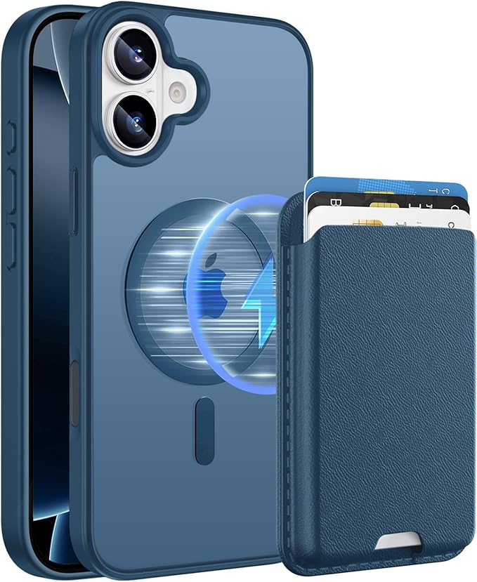 Ntwinro Magnetic for iPhone 16 Plus Case (Compatible with MagSafe) with Detachable Wallet & Card Holder for 3 Cards [RFID Blocking] Military Grade Protective Slim Phone Cover, Deep Blue