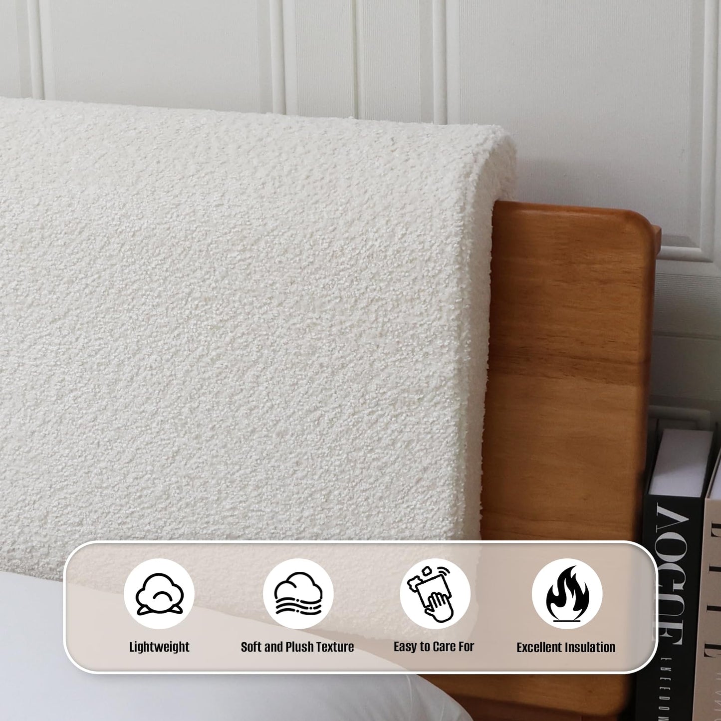 M Mute Touch 2PCS Dorm Bed Hanging Wood Headboard Back Cushion, Pillow with Removable Berber Fleece Cover, Upholstery Reading Cushions for Bedroom (Ivory)