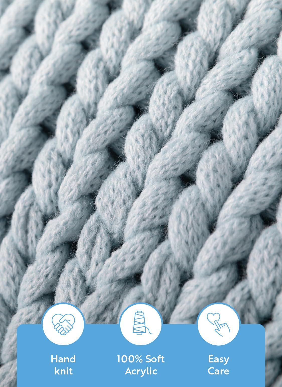 Linen Market Beddings Oversized Chunky Knit Throw Blanket-100% Ultra-Soft Acrylic Hypoallergenic - 47'' x 59'' Cozy Home Accent for Snuggling, Lounging, and Stylish Décor (Light Blue)