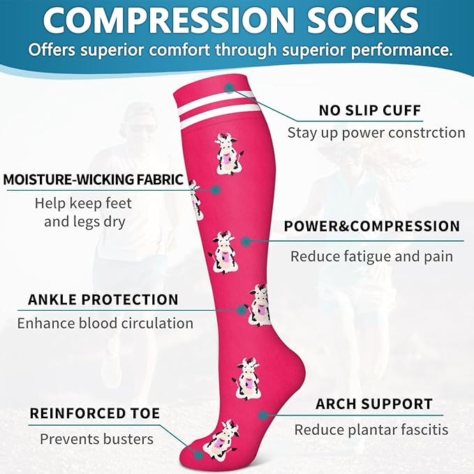 Bluemaple 6 Pack Copper Compression Socks for Women and Men Circulation-Best Support for Medical, Running,Nursing,Athletic
