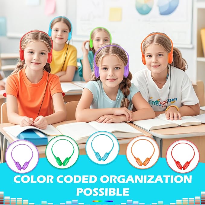 Kids Headphones Bulk 10 Pack for Classroom School,Wholesale Earphones Class Set of Headphones for Students Teens Children 3.5mm Jack Multi Color